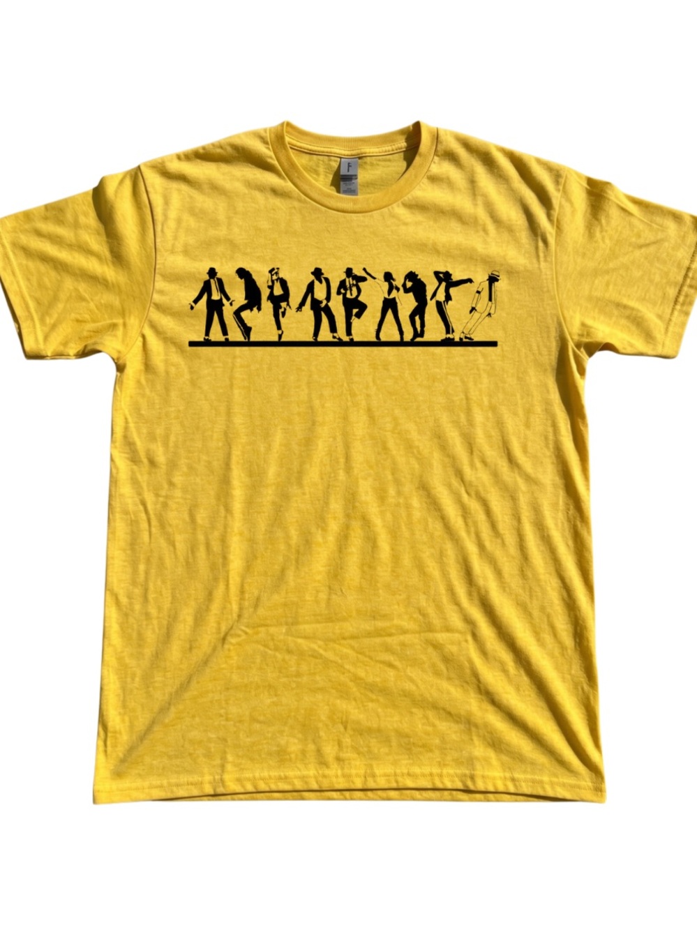 Gildan Yellow Crewneck T-Shirt with Black Silhouette Band Graphic